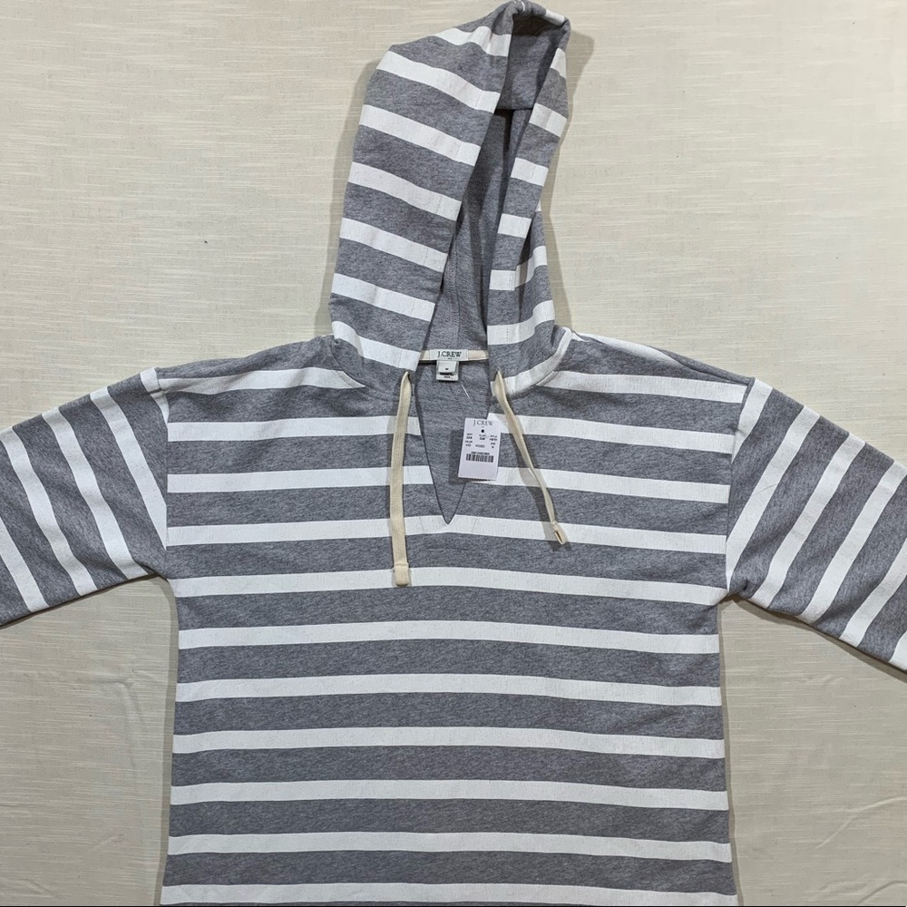 NWT J. Crew Grey & White Beach Hooded Sweatshirt